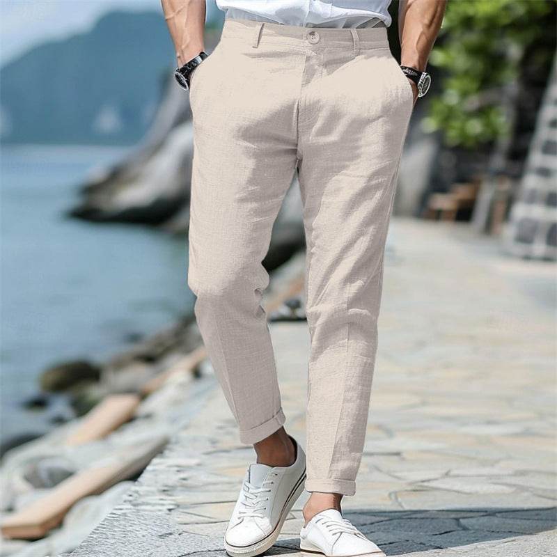 Men's Linen Summer Trousers - Mid Waist, Slant Pockets, Straight-Leg - Buy Center