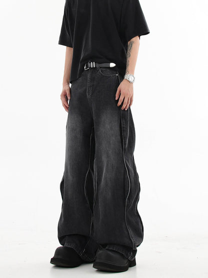 Buycenter Men's Loose Mop Wide Leg Pants - Stylish Black & Gray Denim - Buy Center