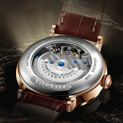 Men's Diamond Mechanical Watch - Waterproof 43mm Dial, Stylish Leather Strap - Buy Center