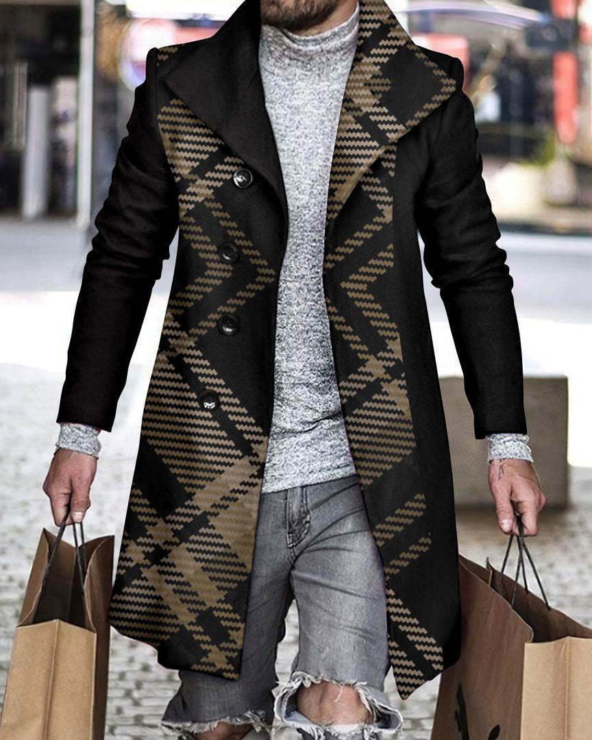 Stylish 3D Digital Printing Men's Woolen Trench Coat - Premium Fashion 2025 - Buy Center