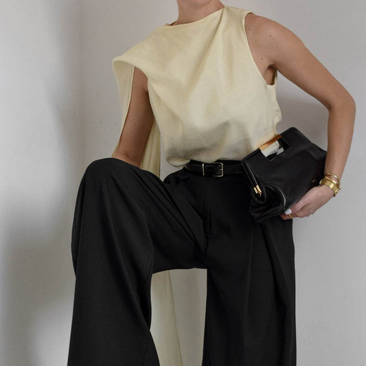 Buycenter Elegant Sleeveless Tank Top - Solid Color, Cotton-Linen Blend - Buy Center