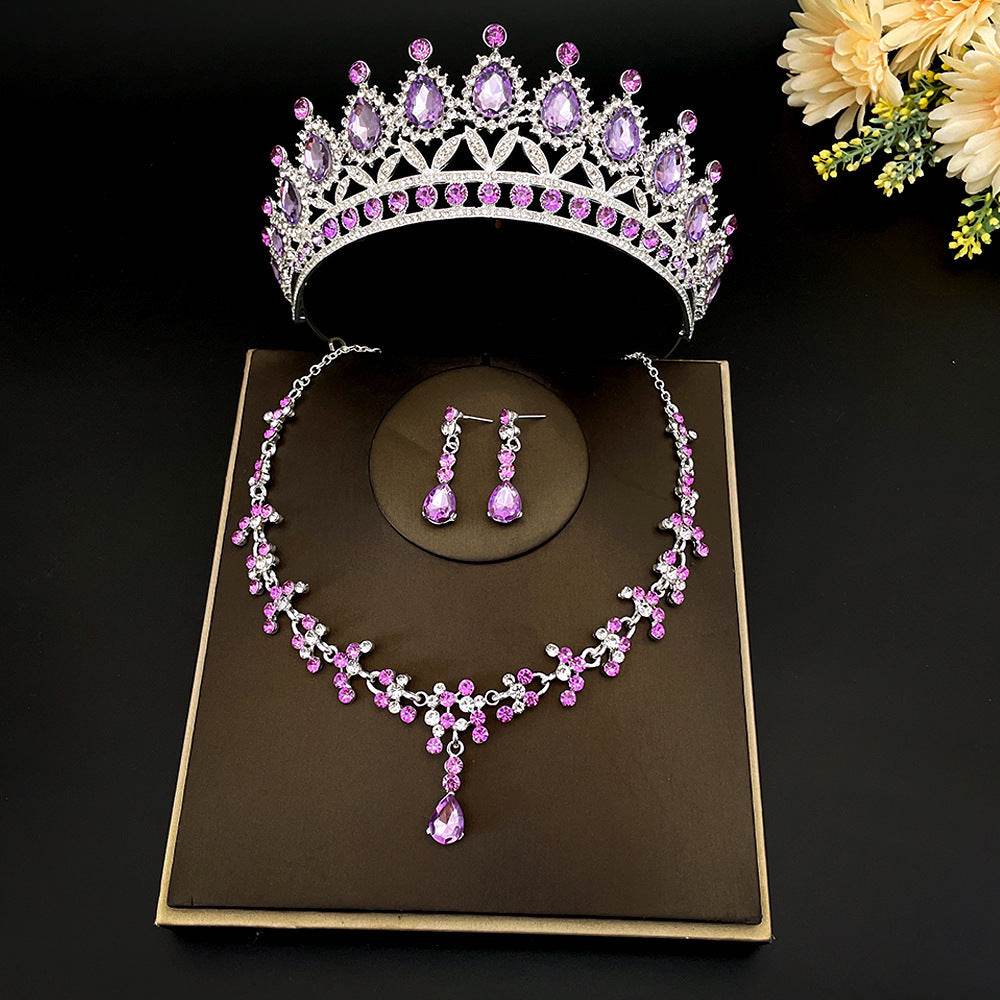 Buy Center Bridal Crown Three Piece Set - Gold-Plated Necklaces & Earrings - Buy Center