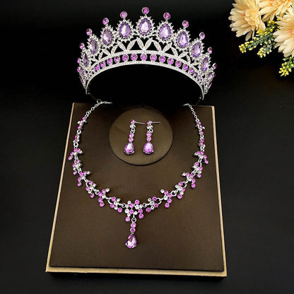 Buy Center Bridal Crown Three Piece Set - Gold-Plated Necklaces & Earrings - Buy Center