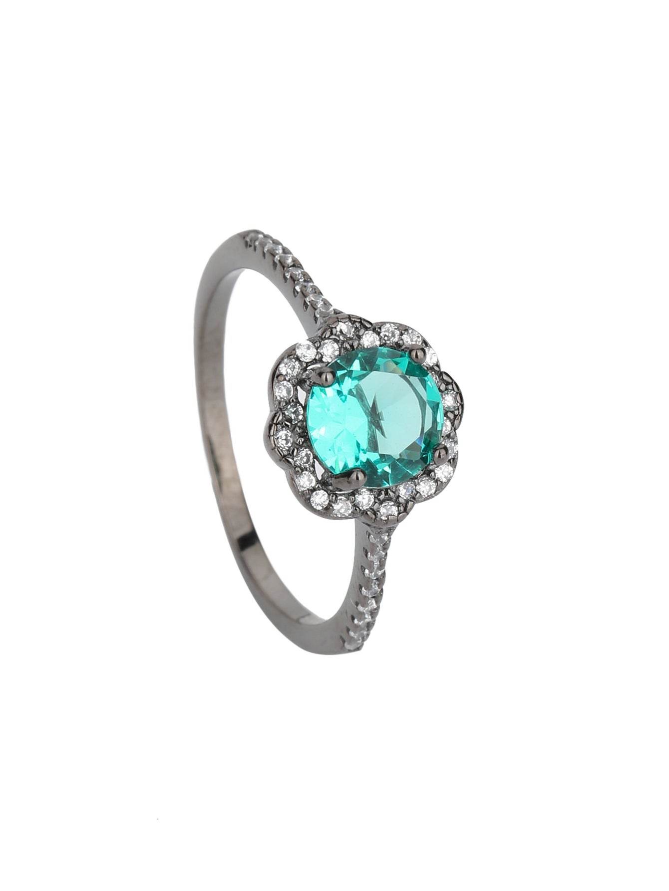 Buy Center Vintage S925 Silver Flower Ring - Black Gold Palaiba Stone - Buy Center