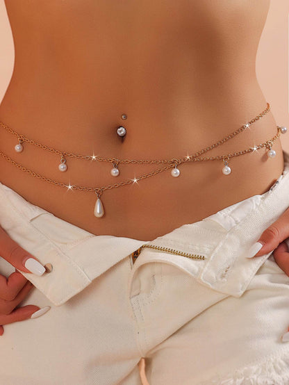 Elegant Double Circle Pearl Waist Chain - Premium Body Jewelry for Women - Buy Center