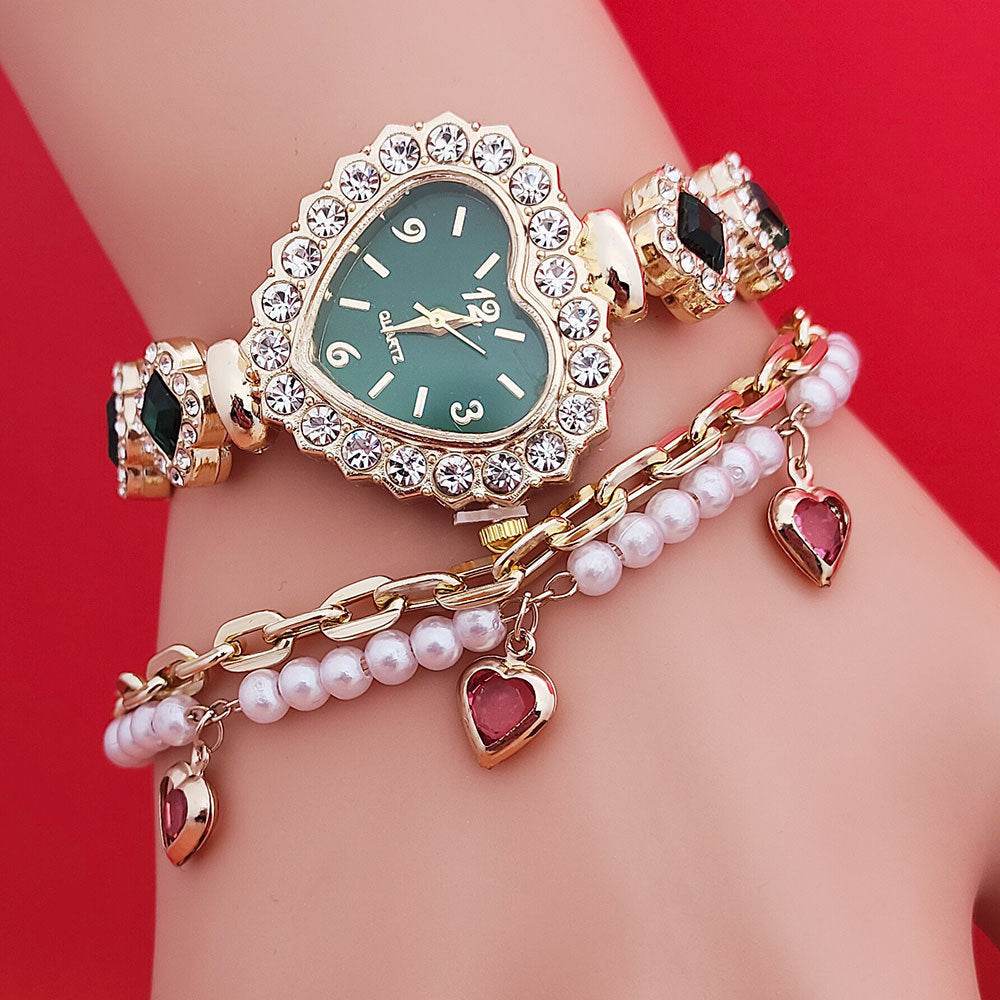 Fashion Love Shape Bracelet Watch Set - Diamond Heart Quartz Jewelry - Buy Center