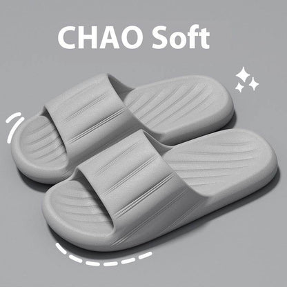 Fashion Solid Color Striped Slippers - Non-slip Thick Bottom for Couples - Buy Center