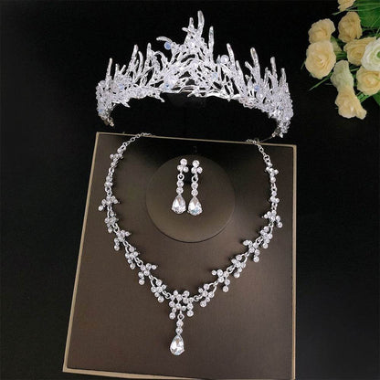 Buy Center Bridal Crown Three Piece Set - Gold-Plated Necklaces & Earrings - Buy Center