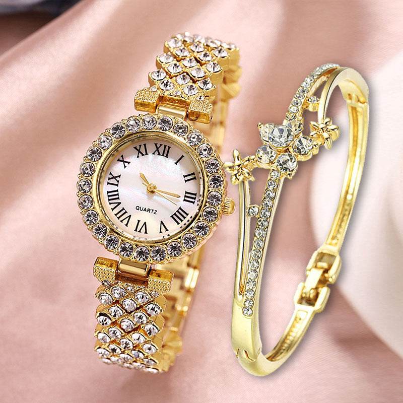 Buy Center Luxury Diamond Quartz Watch & Bracelet Set - Elegant Fashion Jewelry - Buy Center