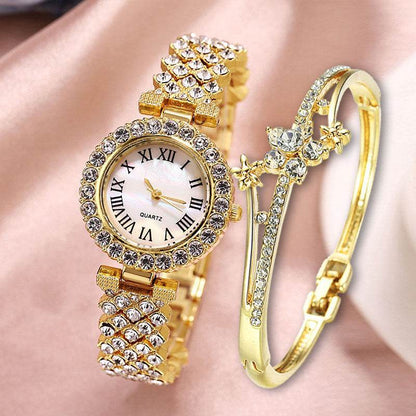 Buy Center Luxury Diamond Quartz Watch & Bracelet Set - Elegant Fashion Jewelry - Buy Center