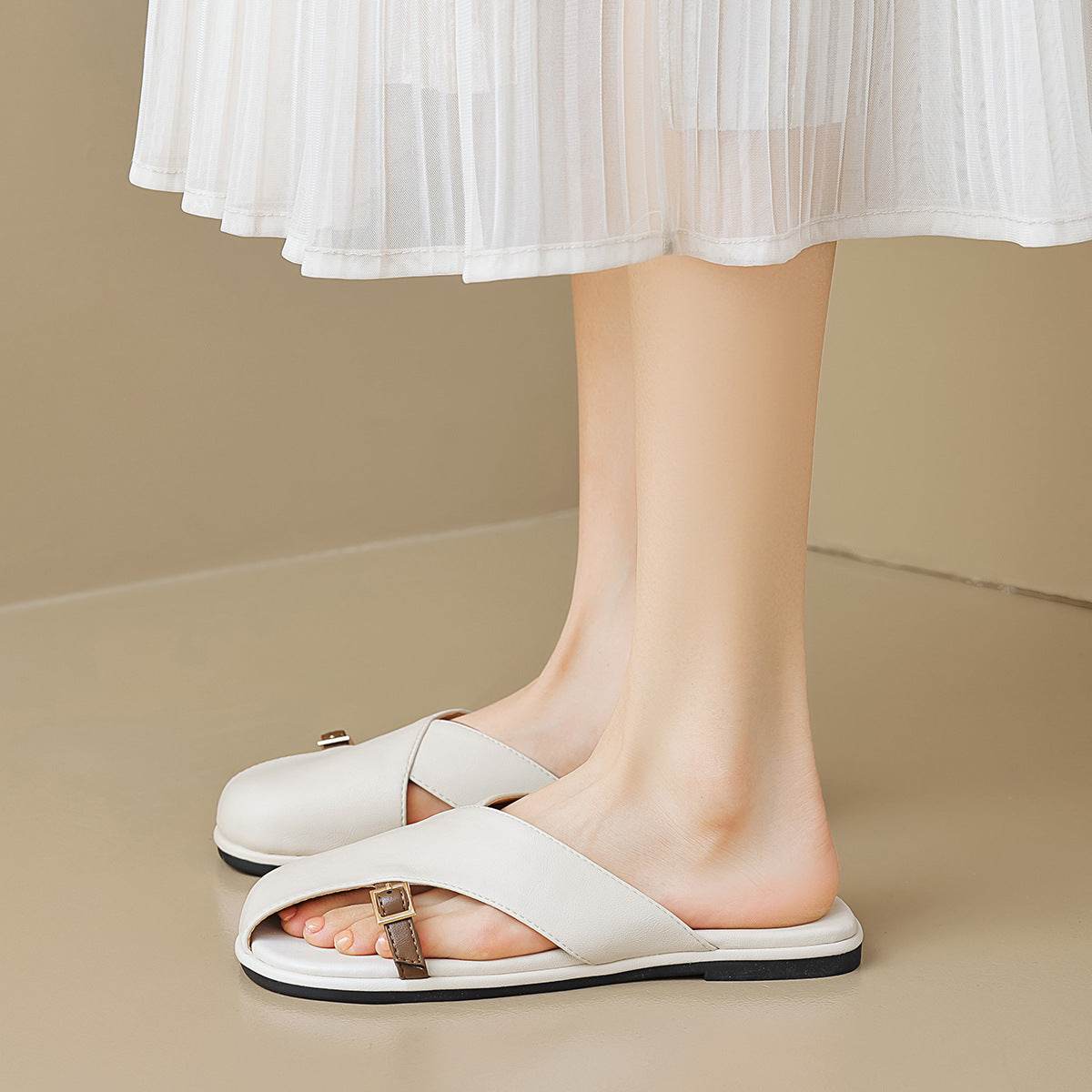 Women's Square Toe Flip Flops - Stylish Apricot & Khaki Summer Slippers - Buy Center