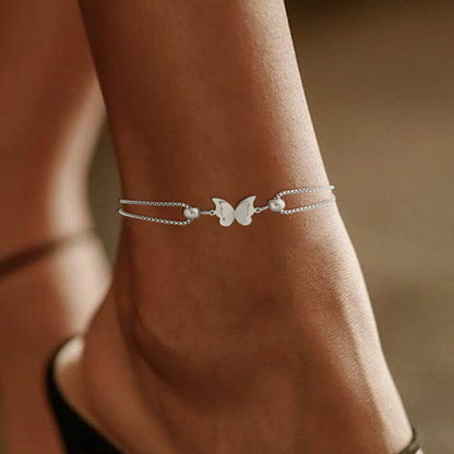 Buy Center Butterfly Pendant Layered Anklet - Gold & Silver Jewelry - Buy Center