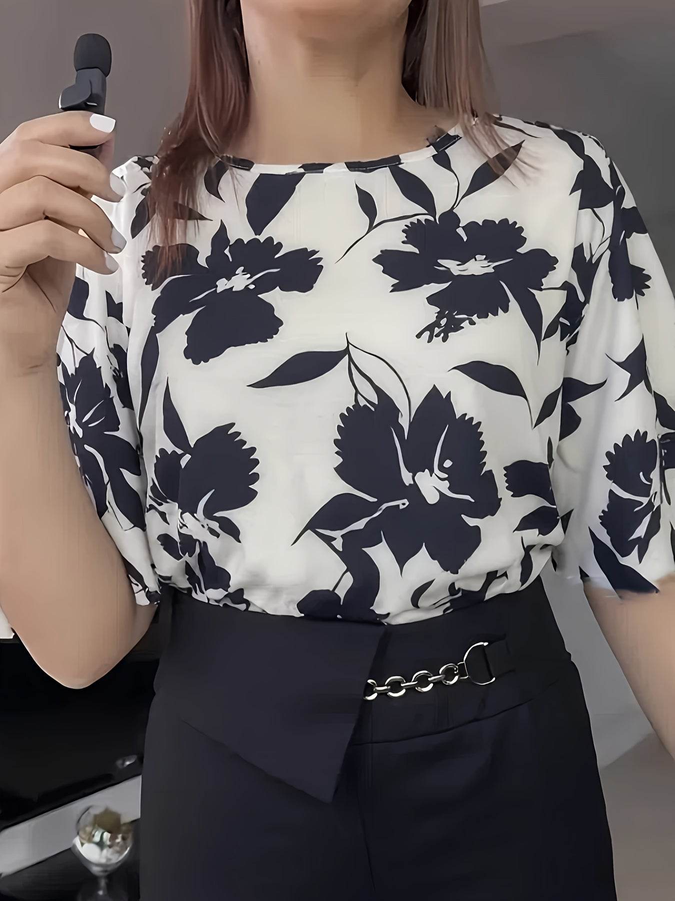Women's Floral Printed Short Sleeve Top and Long Pants Set - Buy Center