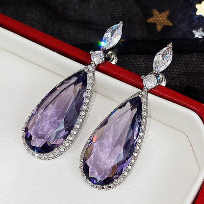 Buycenter Purple Zircon Bridal Earrings - Elegant Drop Shape Design - Buy Center
