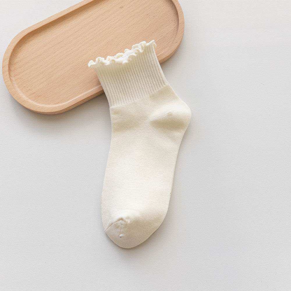 Women's Solid Color Wooden Ear Socks - Comfortable Cotton Short Tube - Buy Center