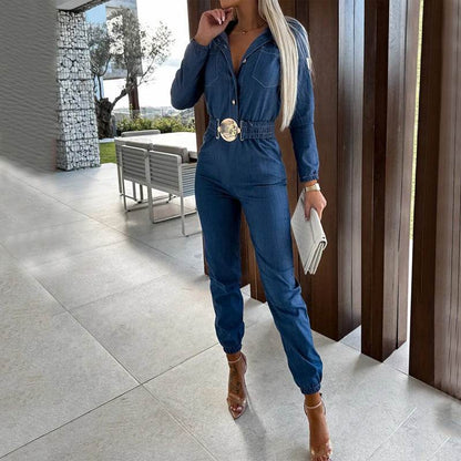 Buycenter Long Sleeve Belt Waist Jumpsuit - Stylish Overall Suit Pants - Buy Center