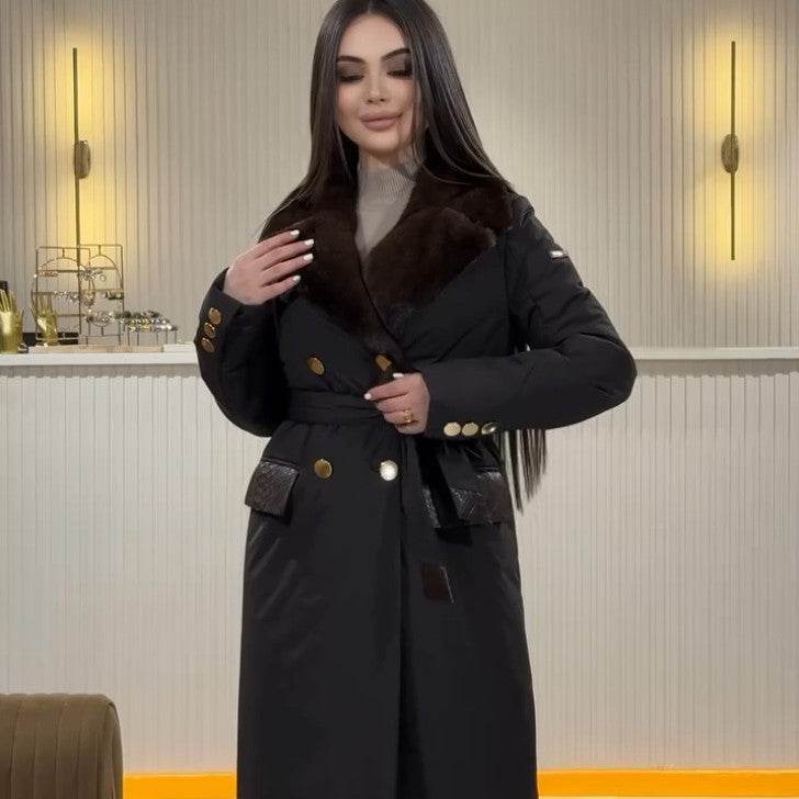 Women's Long Cotton Jacket - Chic Lace-Up Collar for Stylish Comfort - Buy Center