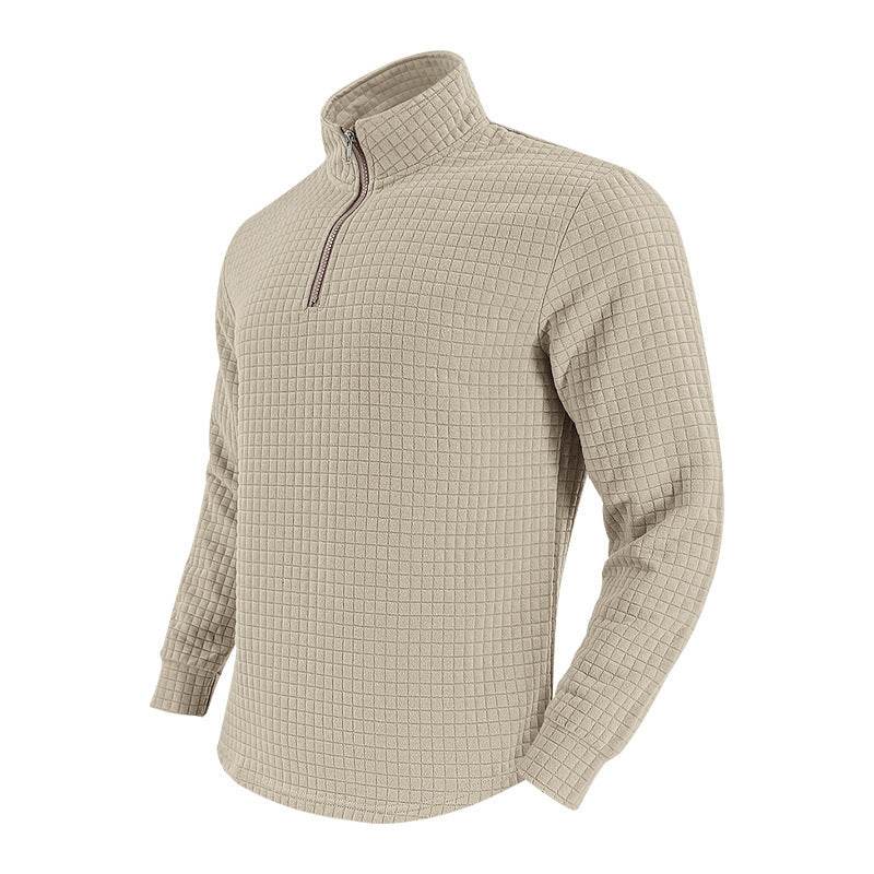 Buycenter Retro Long Sleeve Men's Sweater - Half Zipper, Plaid Design - Buy Center