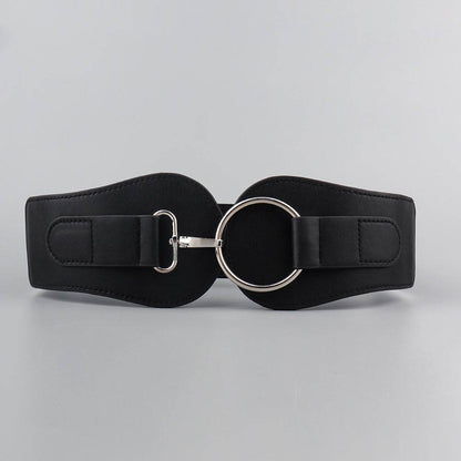 Women's PU Leather Wide Belt - Chic Design with Gold Buckle for 2025 - Buy Center