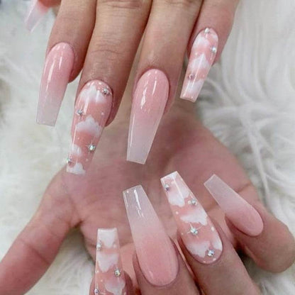 Women's Long Ballerina Nail Stickers - Elegant Z115 Pink Cloud Design - Buy Center