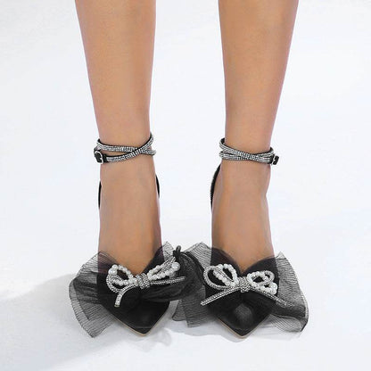 Buycenter Elegant Pearl Rhinestone Bow Stiletto Party Pumps - Buy Center