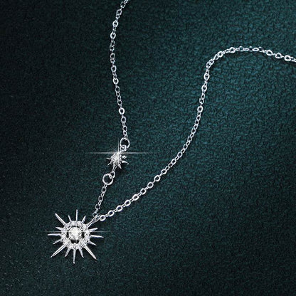 Buycenter 925 Silver Moissanite Star Moon Necklace - Korean Style Jewelry - Buy Center