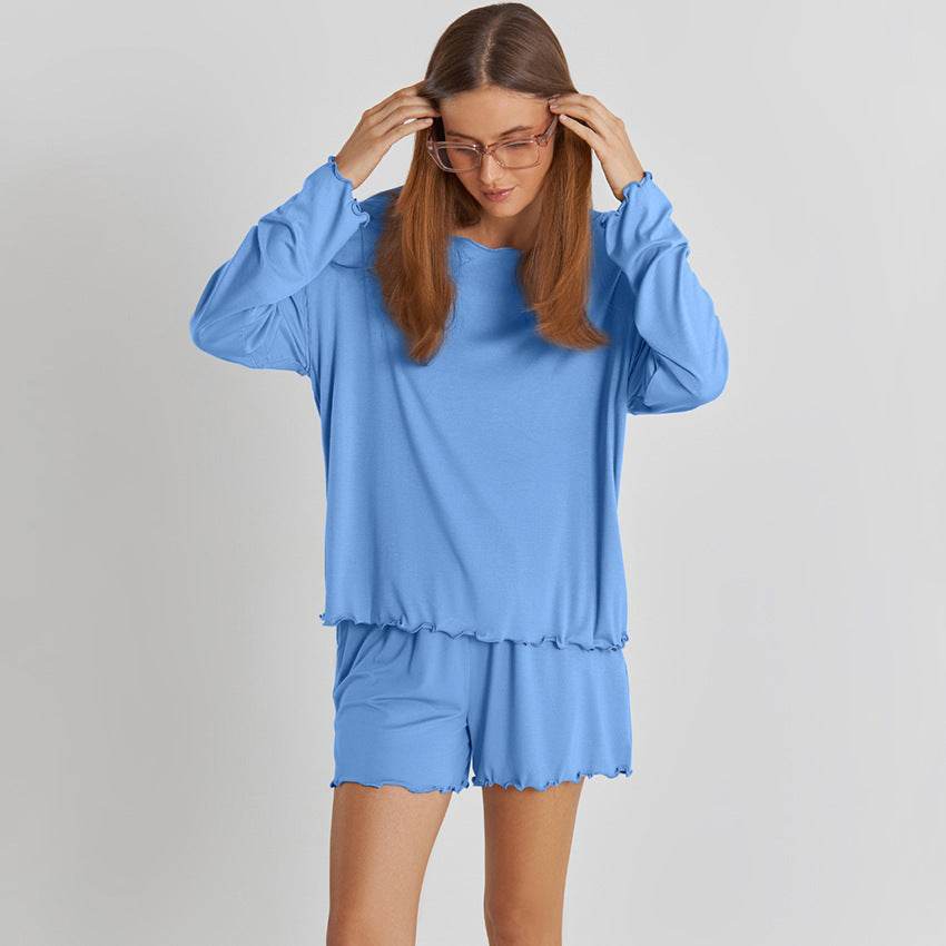 Comfortable Modal Pajamas Set - Long Sleeve Top & Shorts for Young Women - Buy Center