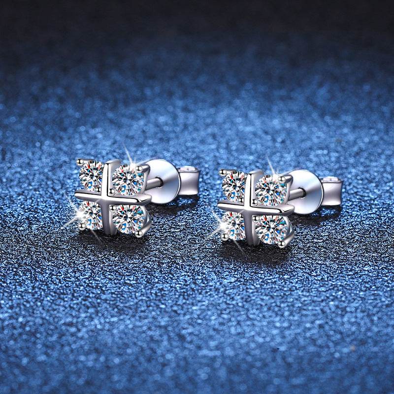 S925 Silver Moissanite Cross Earrings - Elegant Platinum Plated Design - Buy Center