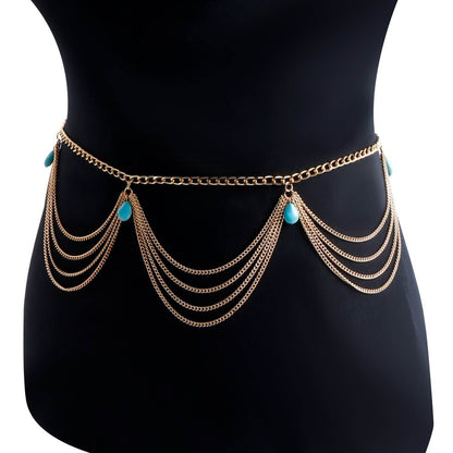 Classic Retro Turquoise Waist Belly Chain - Stylish Summer Body Jewelry - Buy Center