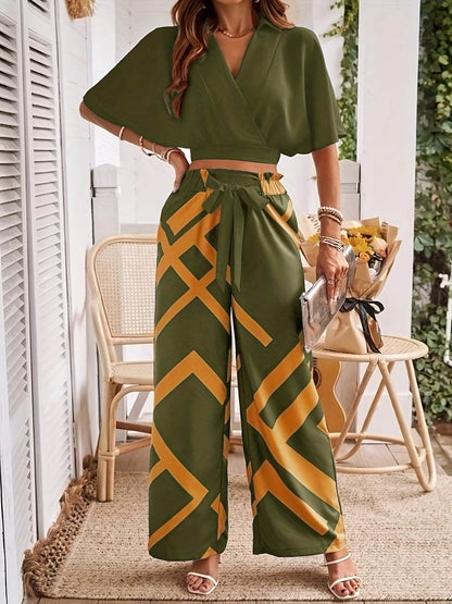 YY1229061 Women's Elegant Vacation Short Top Set - 100% Polyester - Buy Center