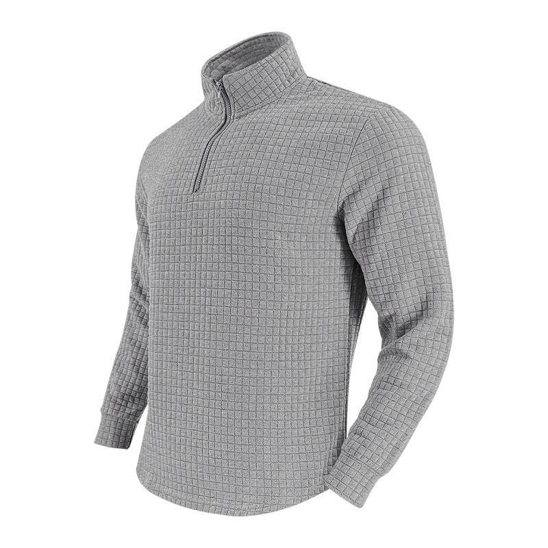 Buycenter Retro Long Sleeve Men's Sweater - Half Zipper, Plaid Design - Buy Center