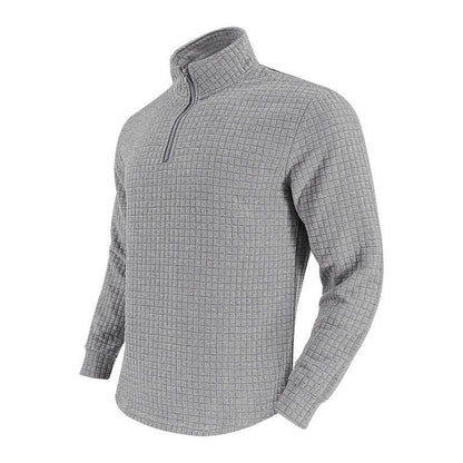 Buycenter Retro Long Sleeve Men's Sweater - Half Zipper, Plaid Design - Buy Center