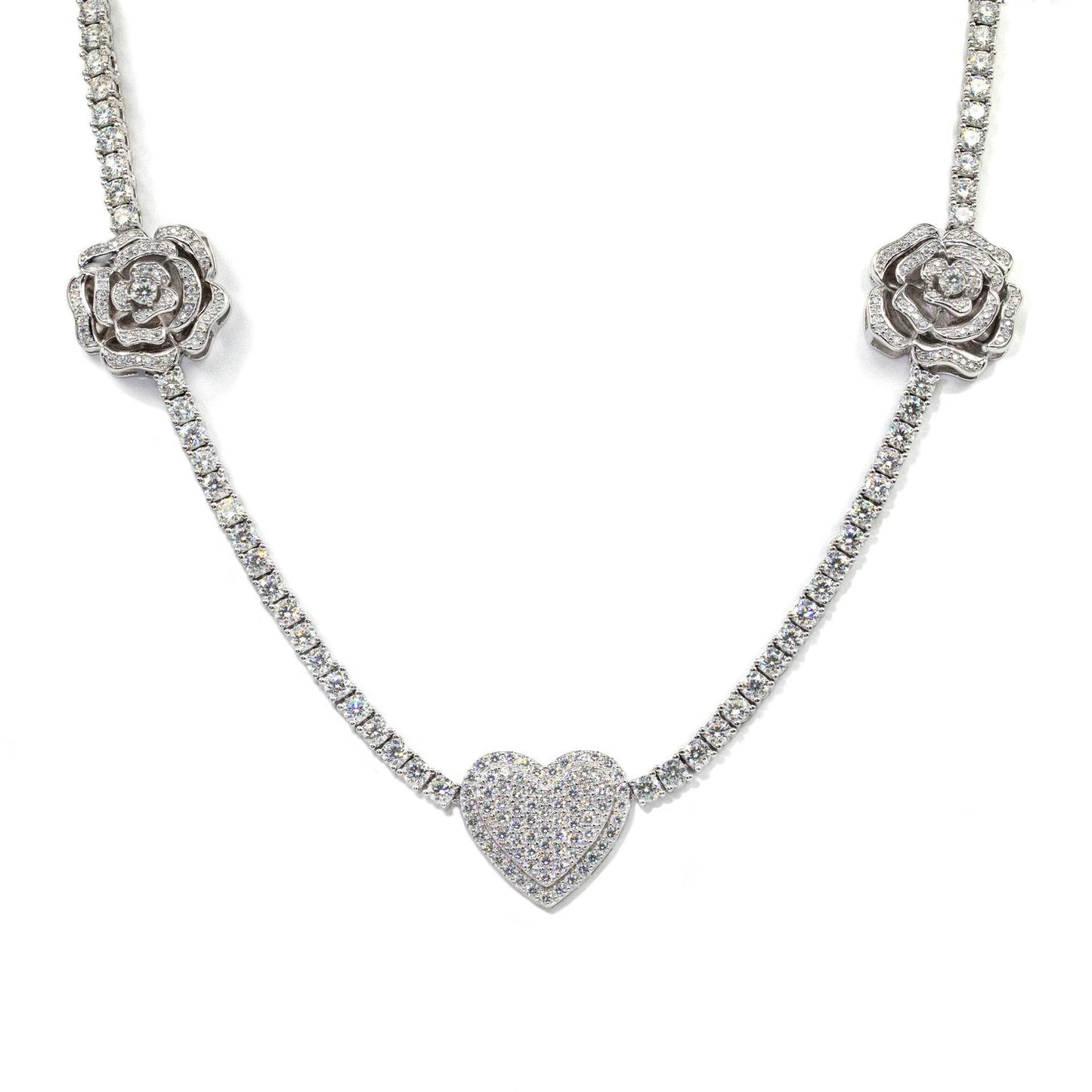 925 Silver Moissani Rose Necklace - Trendy Hip Hop Style Jewelry - Buy Center