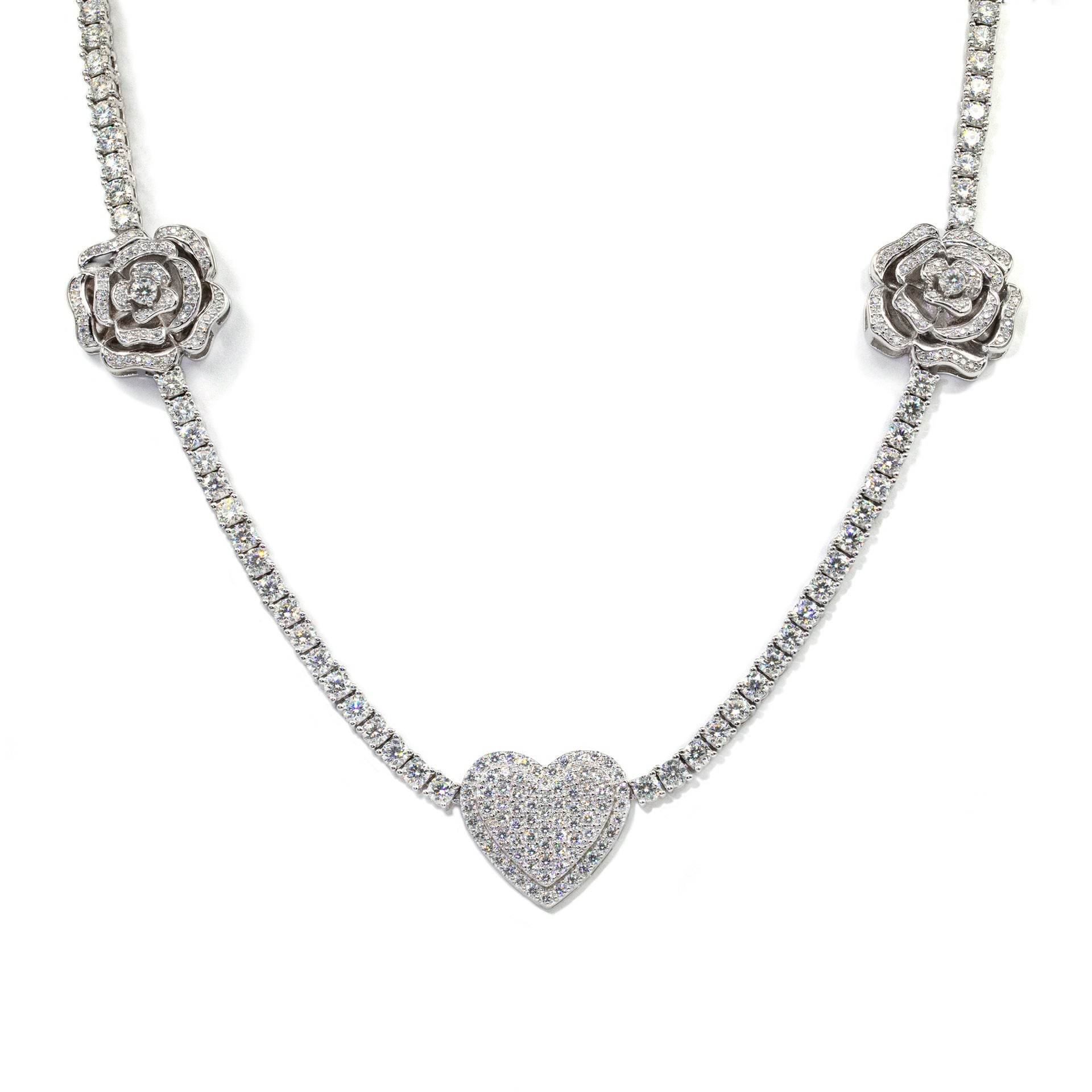 925 Silver Moissani Rose Necklace - Trendy Hip Hop Style Jewelry - Buy Center