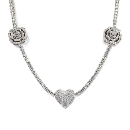 925 Silver Moissani Rose Necklace - Trendy Hip Hop Style Jewelry - Buy Center