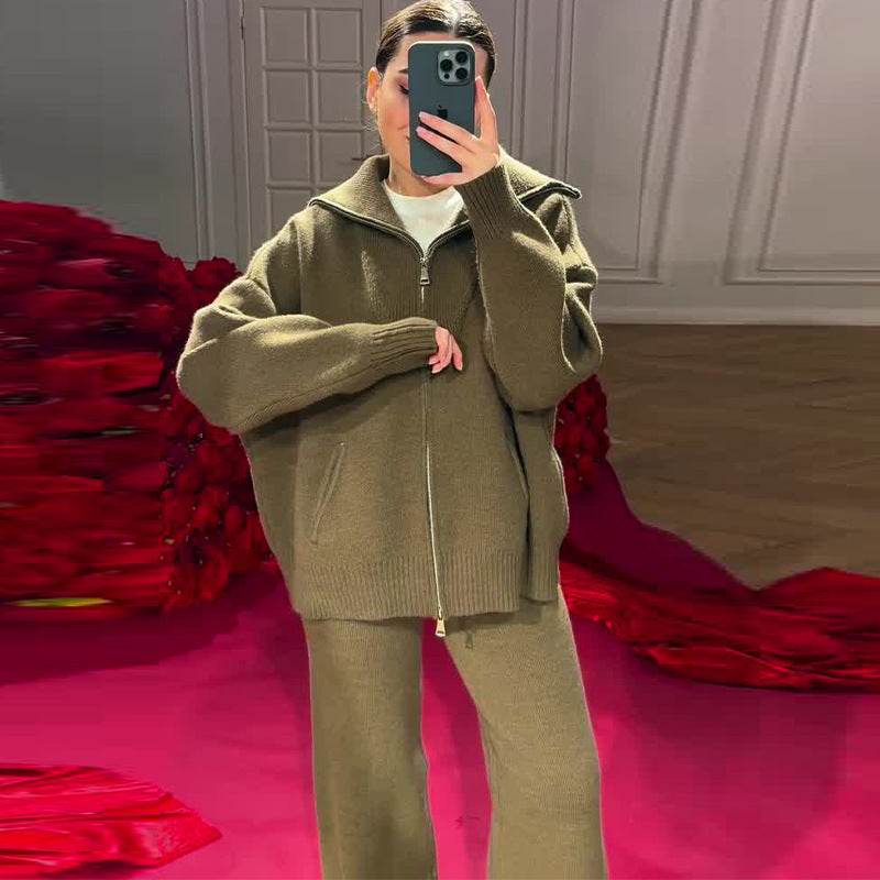 Buycenter Women's Long Sleeve Trousers Suit - Comfort Wool & Girly Style - Buy Center
