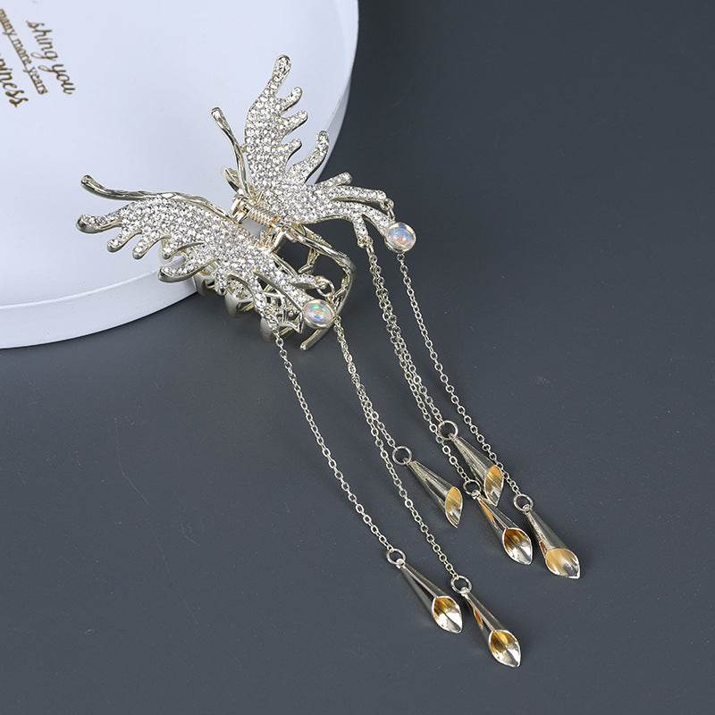 Rhinestone Butterfly Tassel Hairpin - Stylish Accessory for Any Occasion - Buy Center