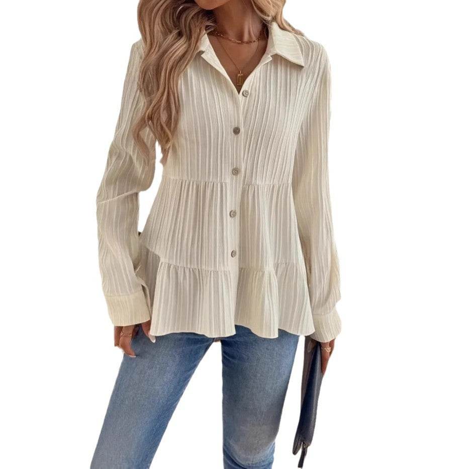 Elegant French Style Casual Shirt - Milky White Blouse in Sizes S-XXL - Buy Center