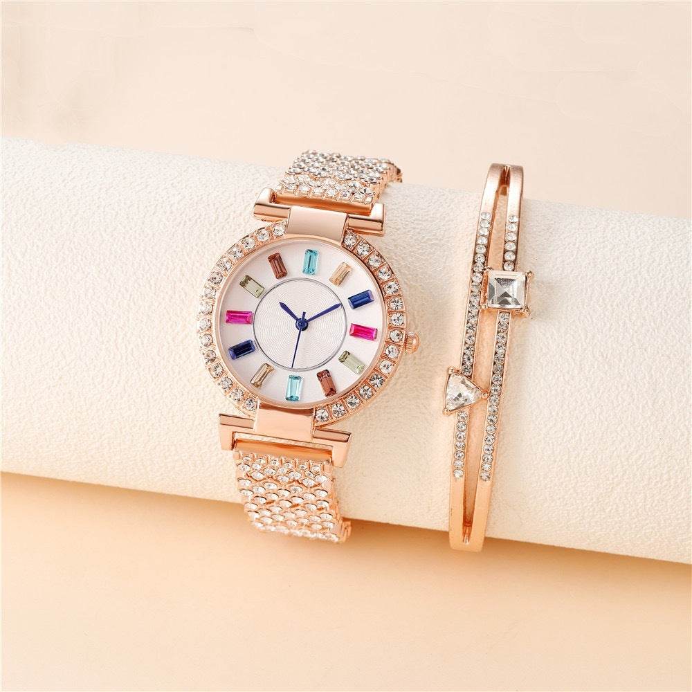 BuyCenter Women's Colorful Crystals Watch - Silver & Rose Gold Design - Buy Center