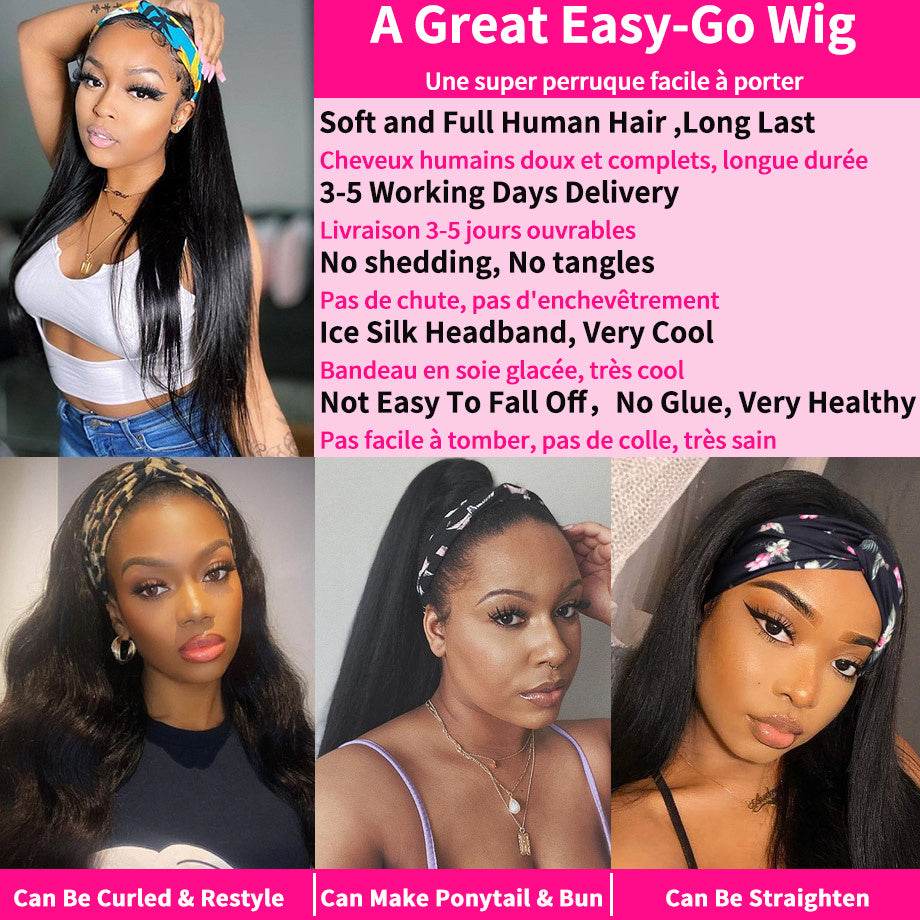 Human Hair Headband Wig - No Lace, Straight Style for Effortless Flair - Buy Center