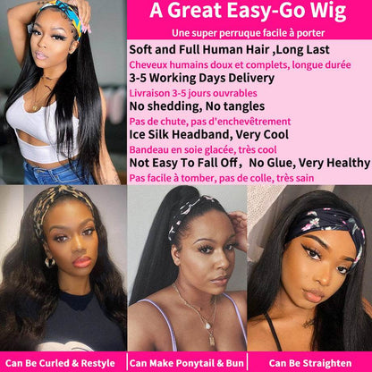 Human Hair Headband Wig - No Lace, Straight Style for Effortless Flair - Buy Center
