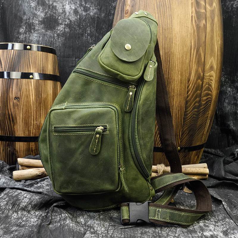 Retro Men's Chest Bag - Genuine Leather, Stylish & Convenient Design - Buy Center