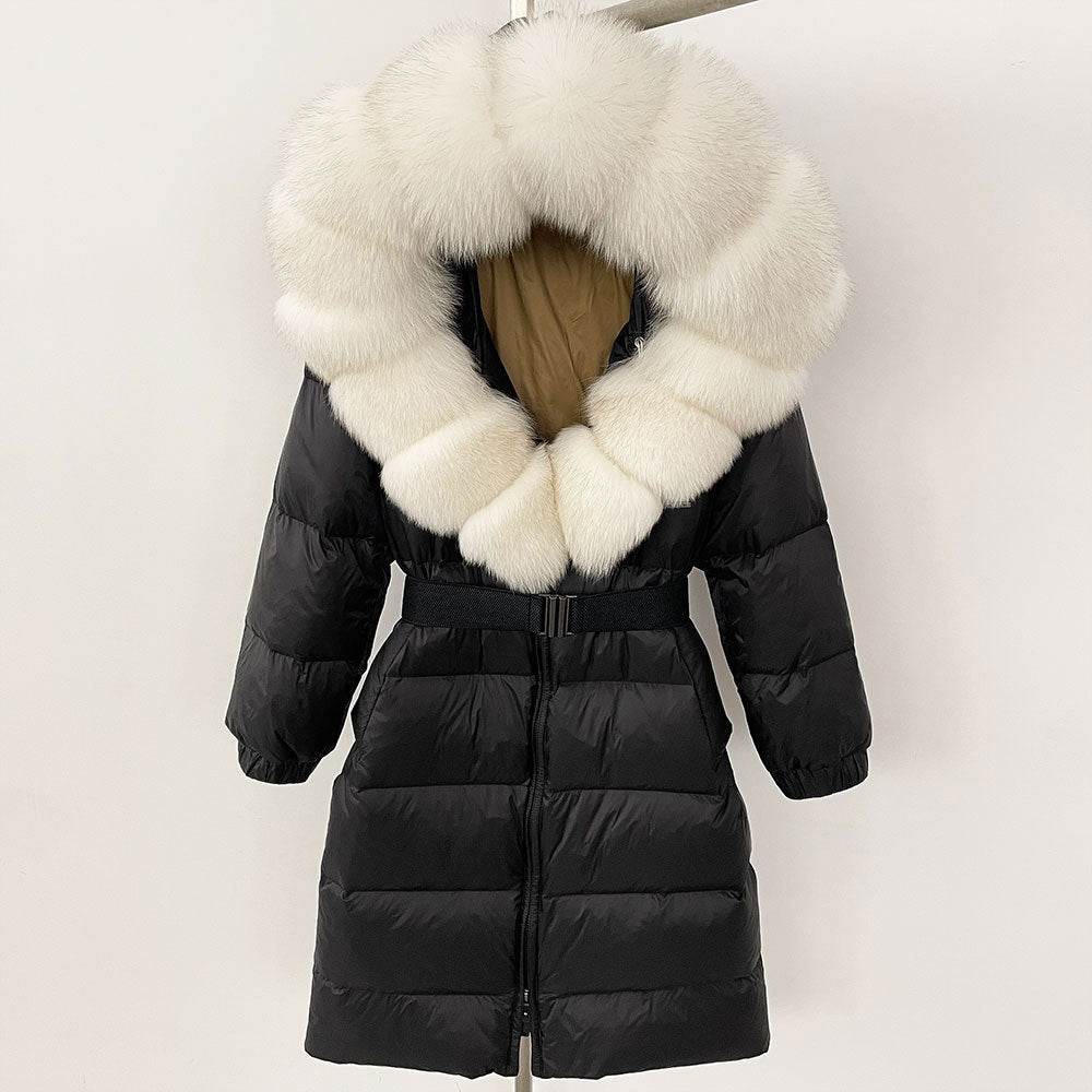 Women's Long Hoodie Coat - Real Fox Fur Collar, Padded Warmth 2025 - Buy Center