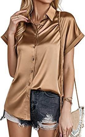 Buycenter Multicolor Silk Satin Shirt - Casual Short Sleeve Top - Buy Center