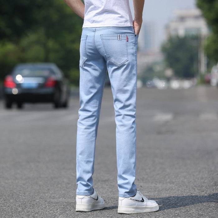 Men's Slim Straight Denim Trousers - Comfortable Stretch Fit for Spring/Summer - Buy Center