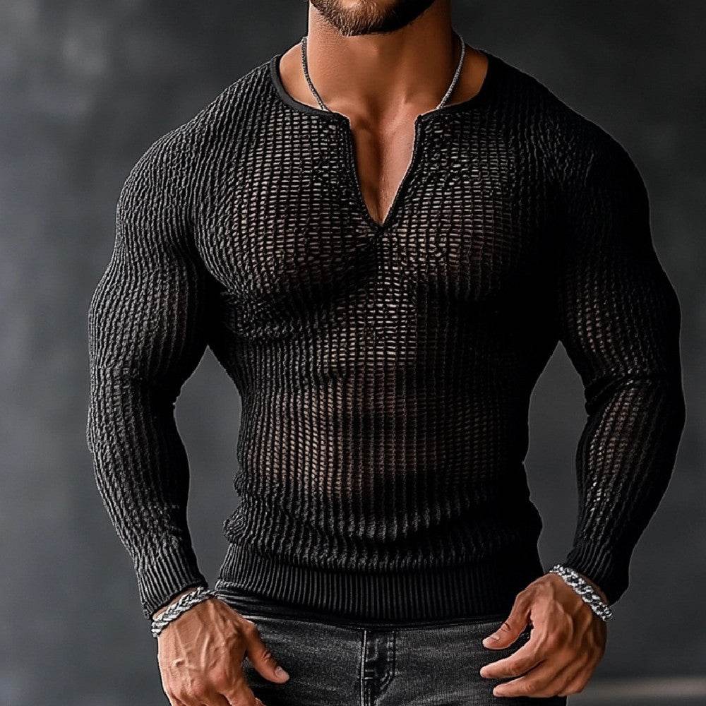 Buycenter Men's Transparent Mesh Hollow Top - Stylish Black Leisurewear - Buy Center