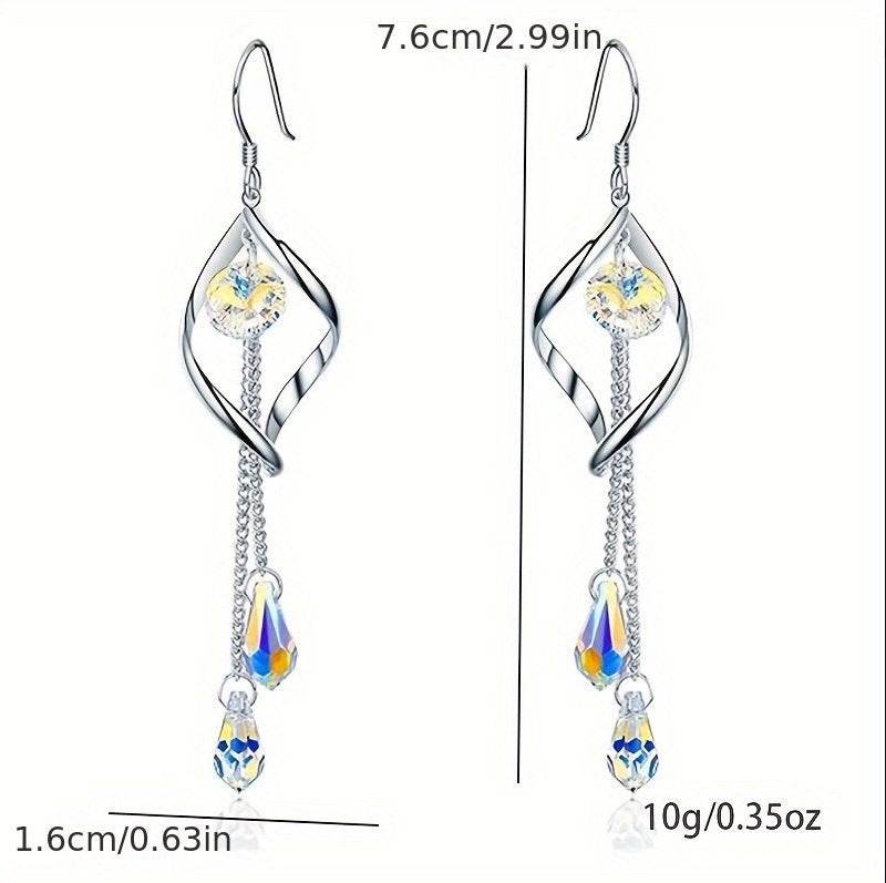 Platinum-Plated Multi-Teardrop Earrings - Aurora Borealis Crystals - Buy Center
