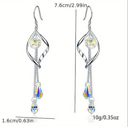 Platinum-Plated Multi-Teardrop Earrings - Aurora Borealis Crystals - Buy Center