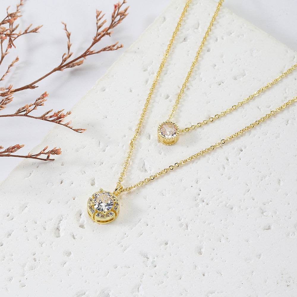 Double-Layered Zircon Pendant Necklace - Elegant Women's Jewelry Gift - Buy Center
