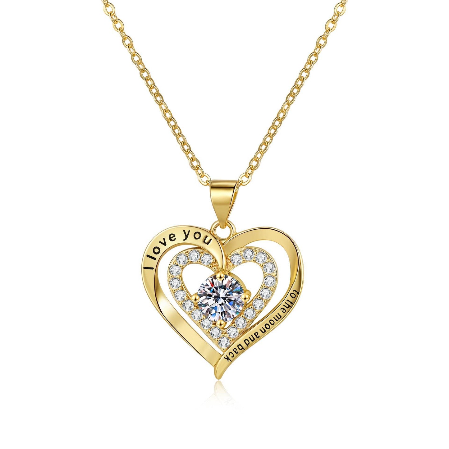 Buycenter Women's Heart-Shaped Birthstone Necklace - Double Weight with Diamond - Buy Center